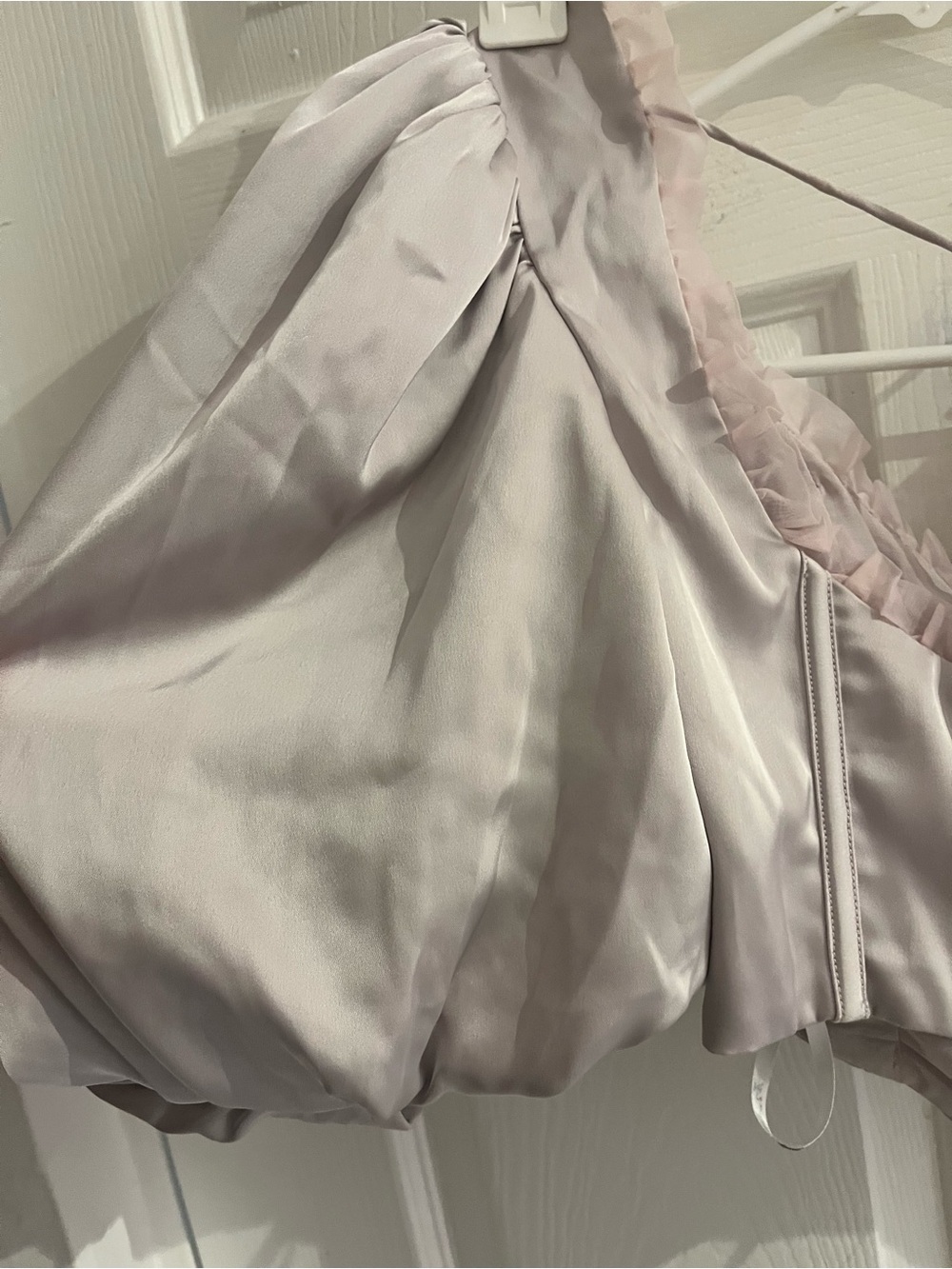 SAMPLE For Love and Lemons Corset Top Lilac Gray Satin Short Puff Sleeve size S - Picture 8 of 12